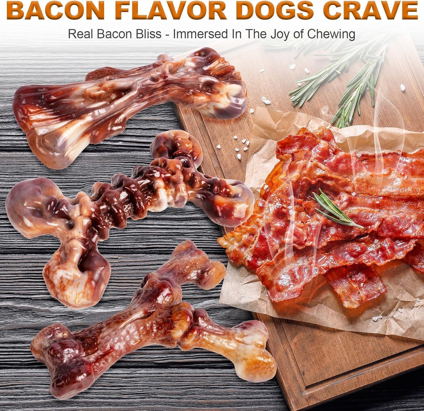 6-Pack Heavy Duty Nylon Dog Chew Toys for Medium Large Dogs, Bacon Flavor, Pure Nylon for Aggressive Chewers, Reduces Boredom, Varied Shapes, Designed for 25-80 Lbs Breed Sizes
