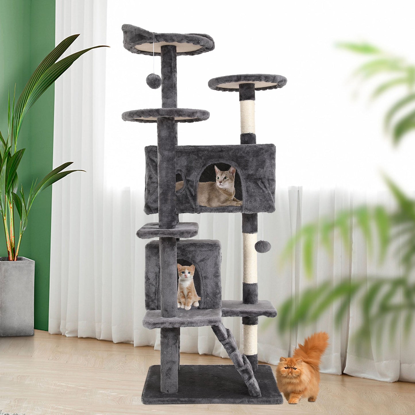 54-Inch Cat Tree Tower – Multi-Level Condo Playhouse with Scratching Posts and Perches for Indoor Cats