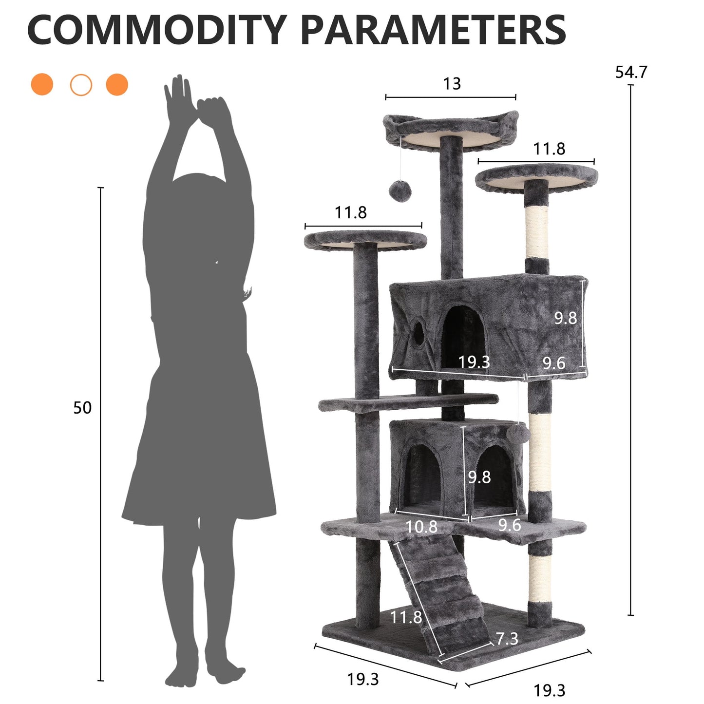 54-Inch Cat Tree Tower – Multi-Level Condo Playhouse with Scratching Posts and Perches for Indoor Cats