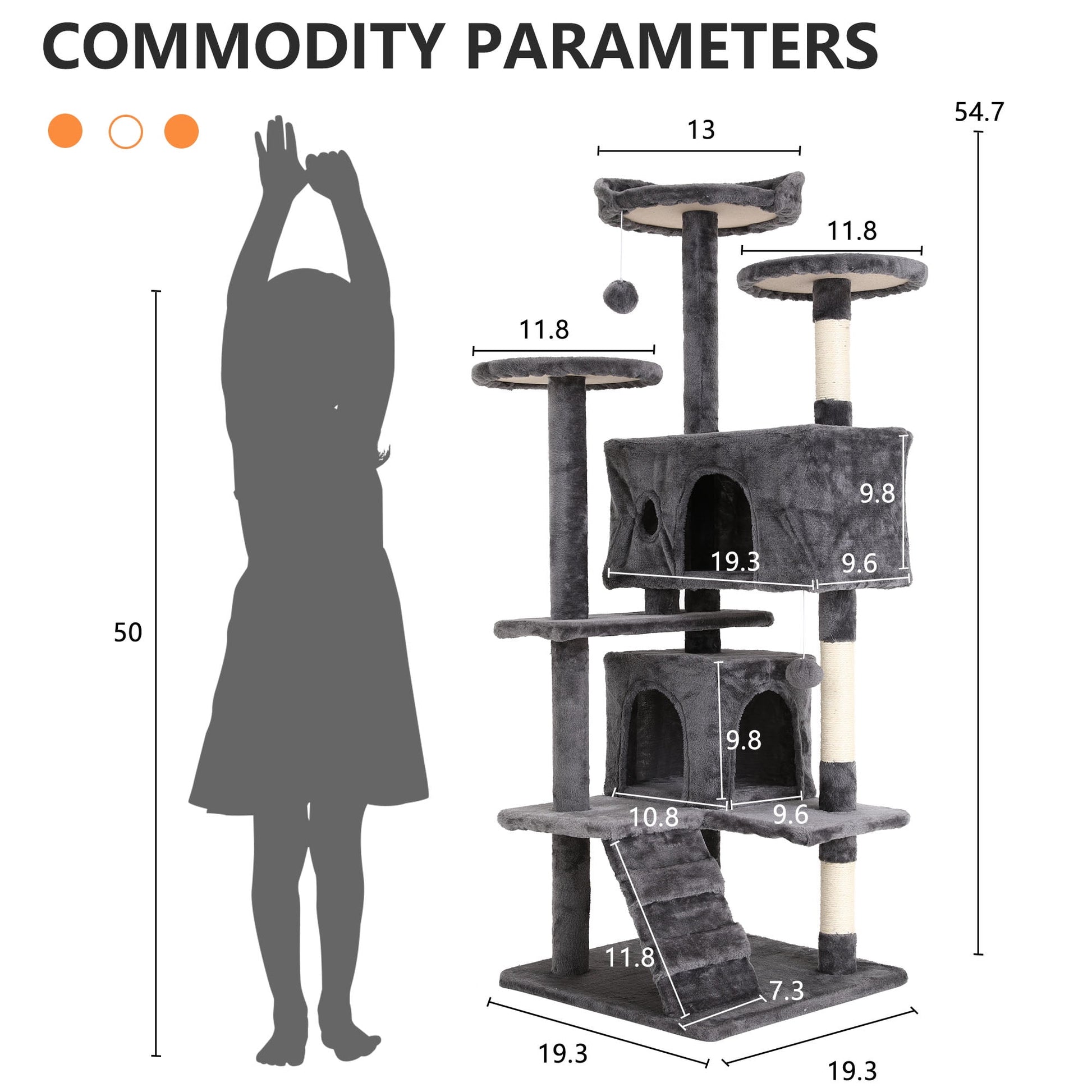 54-Inch Cat Tree Tower – Multi-Level Condo Playhouse with Scratching Posts and Perches for Indoor Cats
