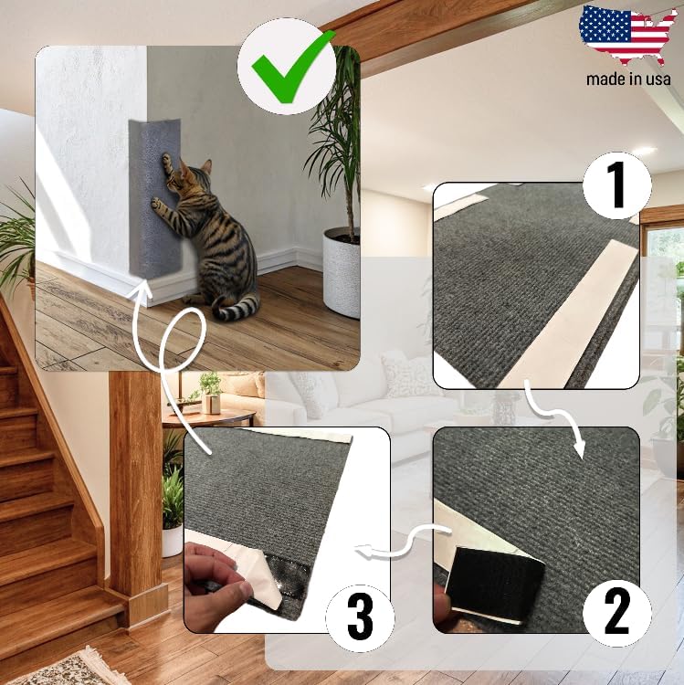 Wall Mounted Cat Scratcher – Corner Scratching Pad and Indoor Cat Scratch Mat for Furniture Protection