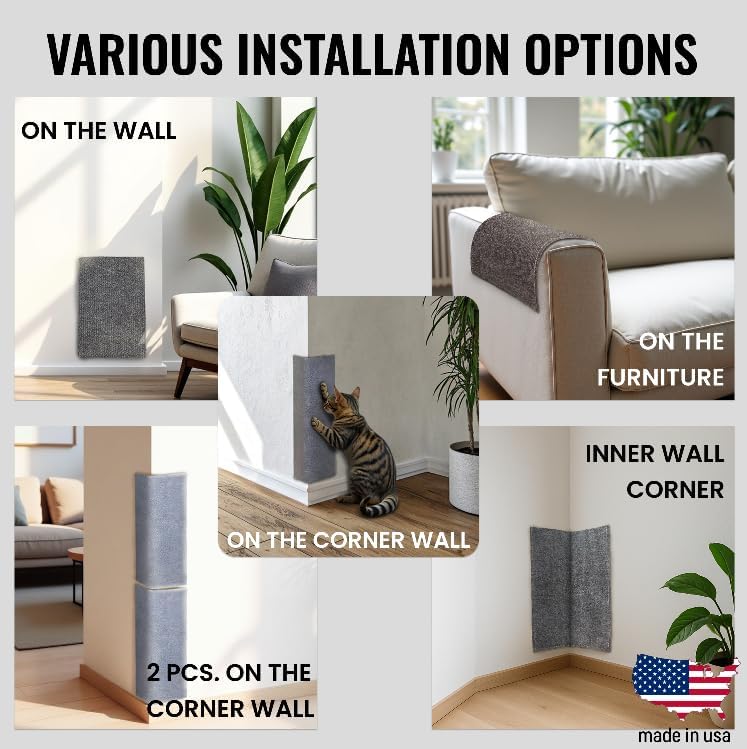 Wall Mounted Cat Scratcher – Corner Scratching Pad and Indoor Cat Scratch Mat for Furniture Protection