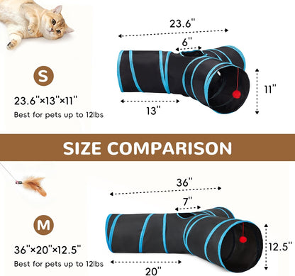 3-Way Interactive Cat Tunnel – Foldable Crinkle Play Tunnel with Peek Hole & Hanging Ball for Indoor Cats and Kittens