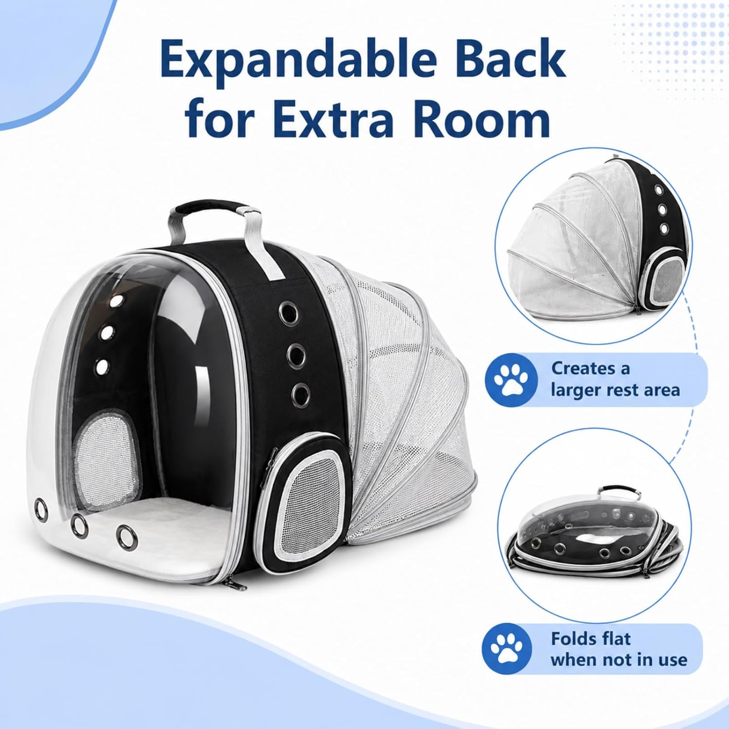 Expandable Pet Carrier Backpack – Breathable Foldable Travel Backpack with Mesh Window for Cats and Small Dogs