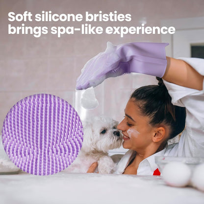 Silicone Pet Bath Grooming Gloves – Gentle Deshedding and Massage Scrubber for Dogs and Cats