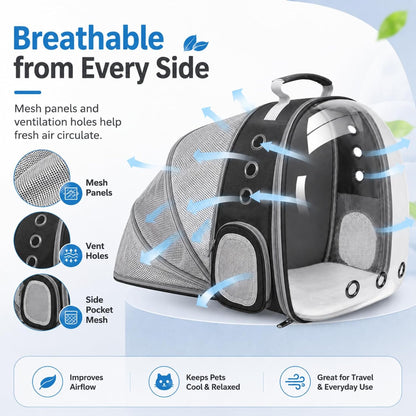 Expandable Pet Carrier Backpack – Breathable Foldable Travel Backpack with Mesh Window for Cats and Small Dogs