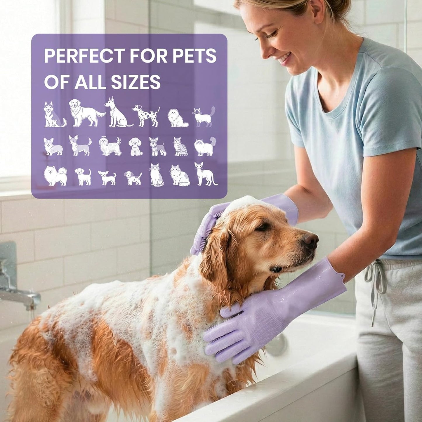 Silicone Pet Bath Grooming Gloves – Gentle Deshedding and Massage Scrubber for Dogs and Cats