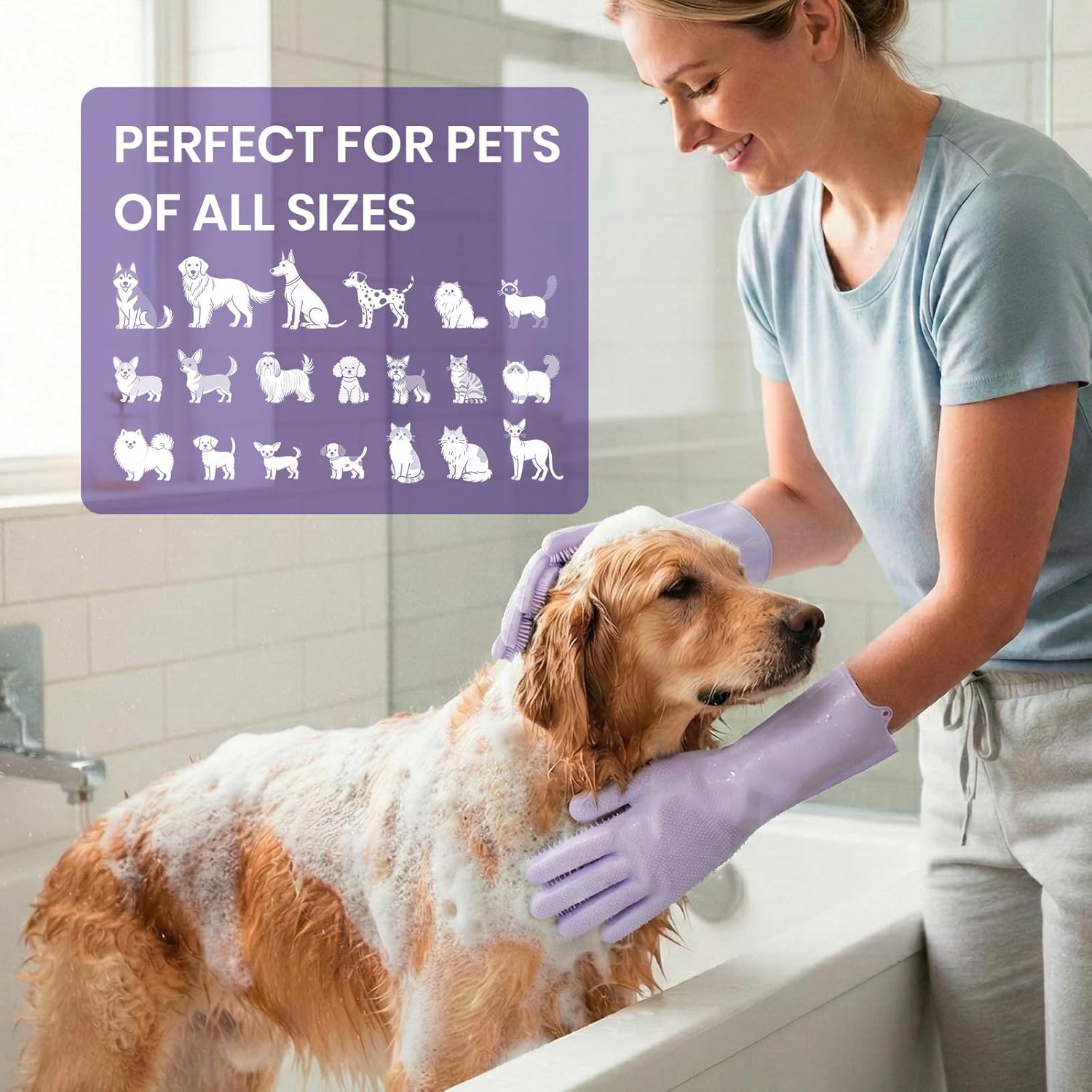 Silicone Pet Bath Grooming Gloves – Gentle Deshedding and Massage Scrubber for Dogs and Cats