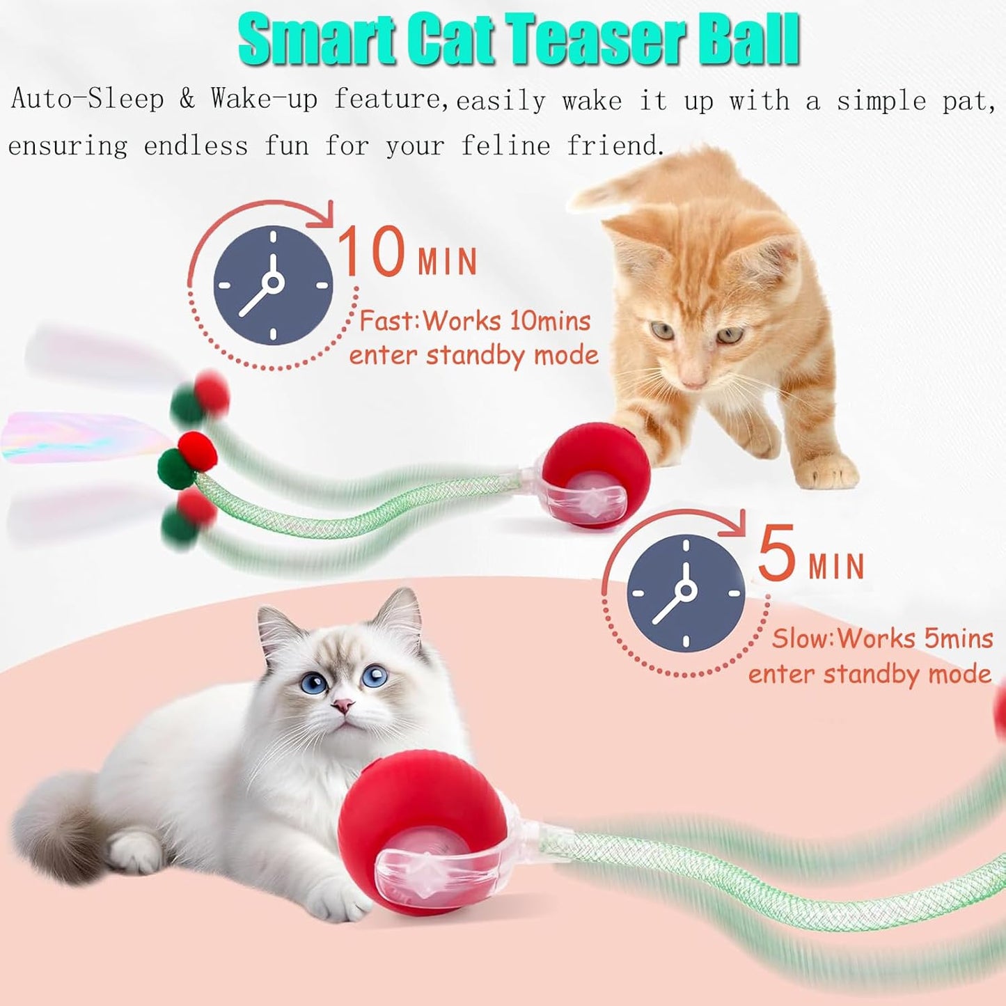 Smart Interactive Rolling Cat Ball Toy – USB Rechargeable Motion Activated Pet Toy for Indoor Cats