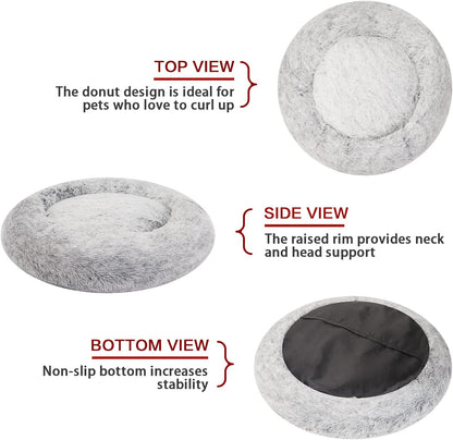 Calming Donut Dog Bed – Ultra Soft Fluffy Anti-Anxiety Pet Bed for Comfortable Deep Sleep