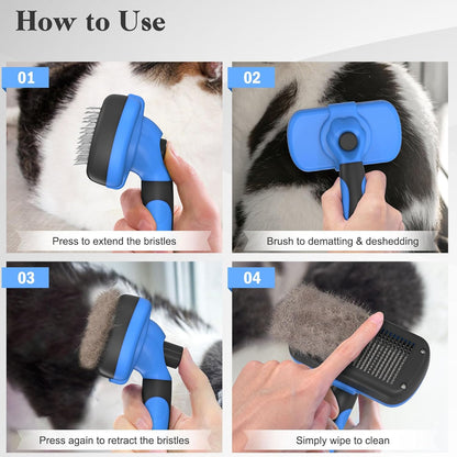 Self Cleaning Slicker Brush - Skin Friendly Deshedding Grooming Tool for Dogs & Cats, Suitable for Shedding & Haired Pets, with Pet Supplies Accessories, Blue