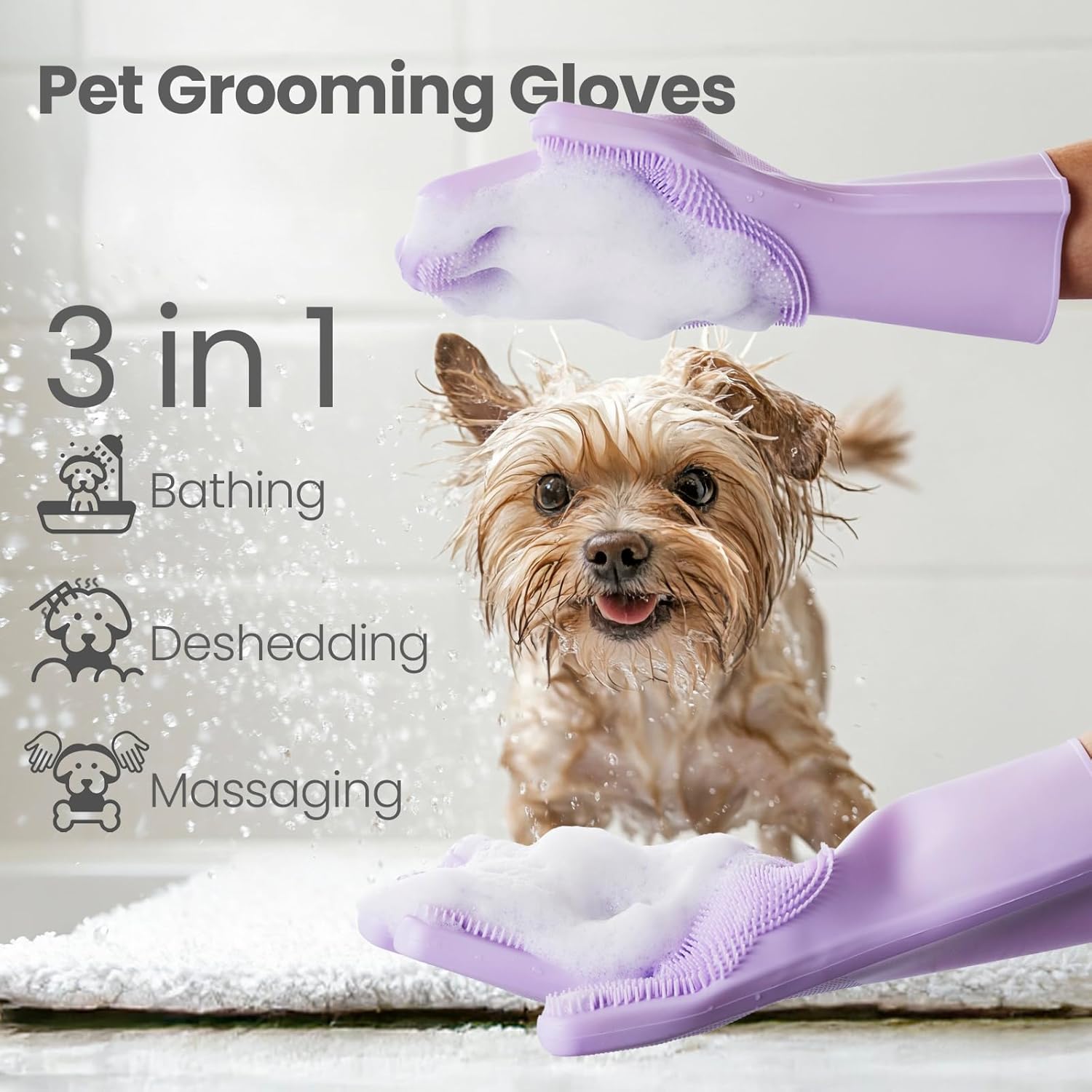 Silicone Pet Bath Grooming Gloves – Gentle Deshedding and Massage Scrubber for Dogs and Cats