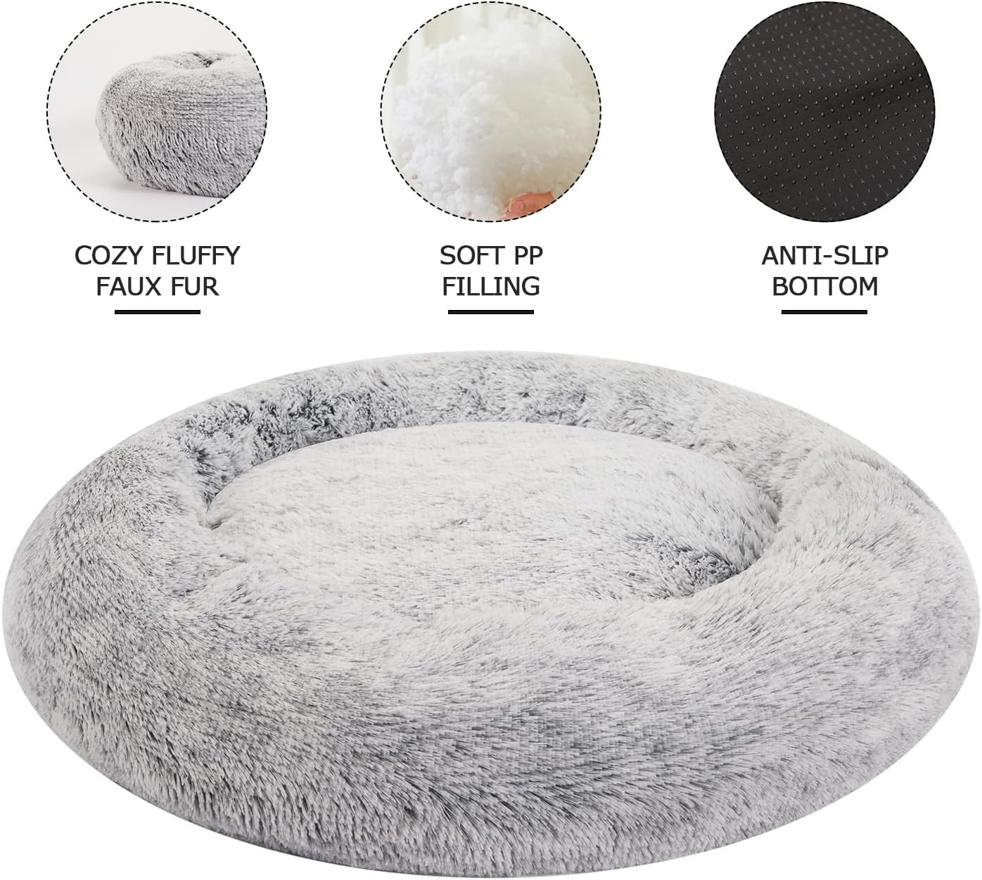 Calming Donut Dog Bed – Ultra Soft Fluffy Anti-Anxiety Pet Bed for Comfortable Deep Sleep