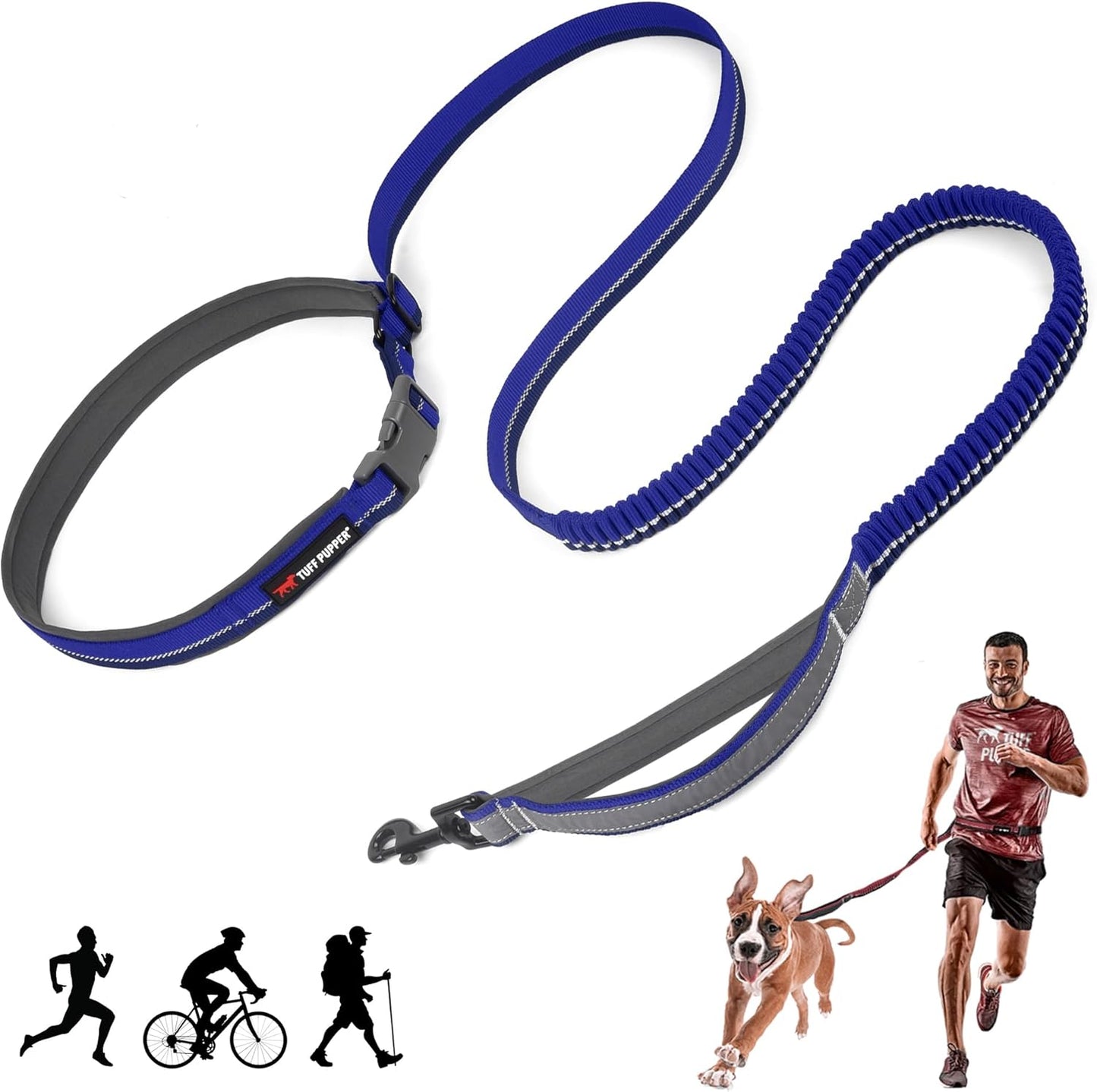 Hands-Free Bungee Dog Leash – Reflective Adjustable Running Leash with Shock Absorption and Padded Waist Belt