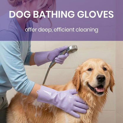 Silicone Pet Bath Grooming Gloves – Gentle Deshedding and Massage Scrubber for Dogs and Cats