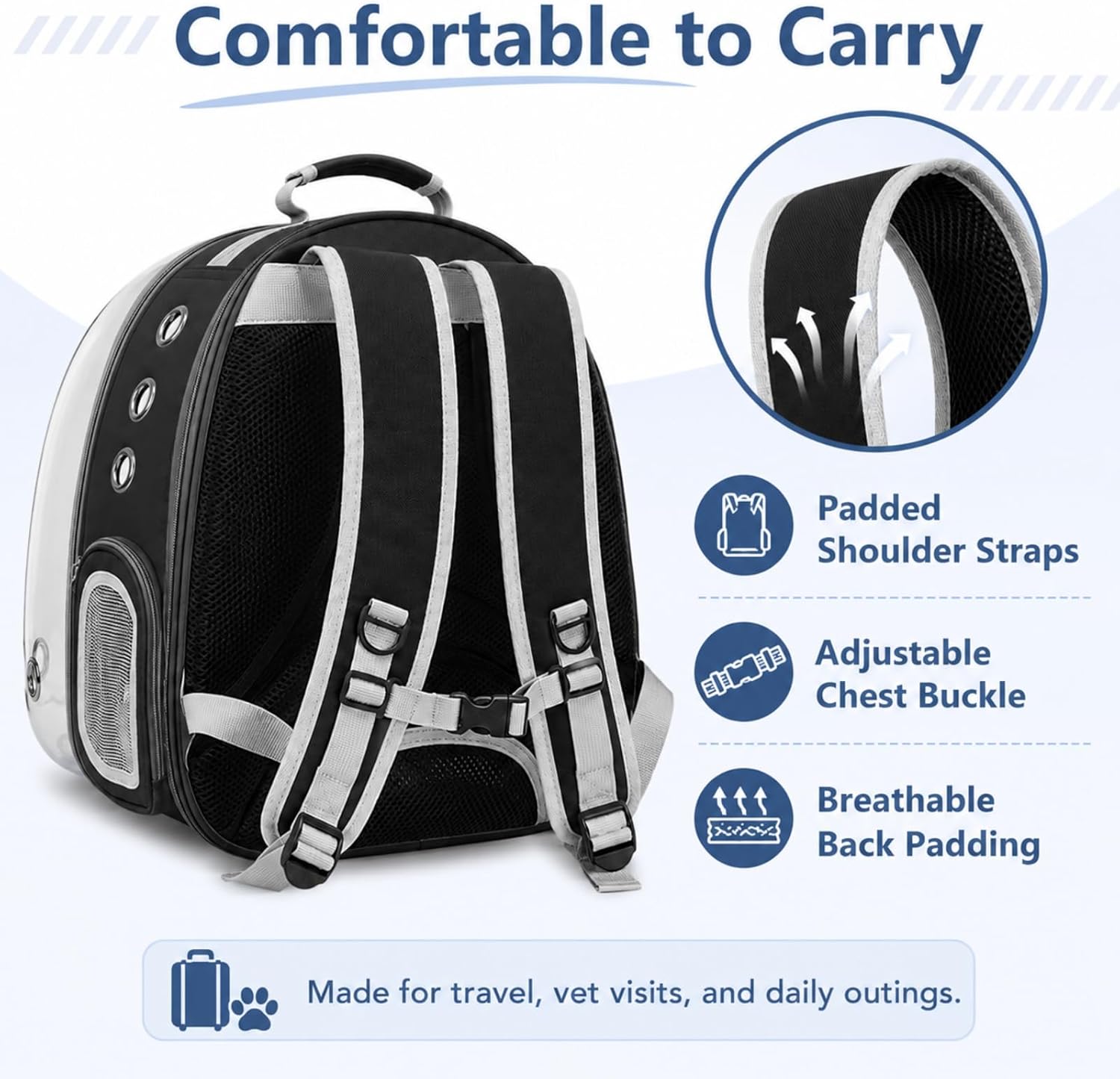 Expandable Pet Carrier Backpack – Breathable Foldable Travel Backpack with Mesh Window for Cats and Small Dogs