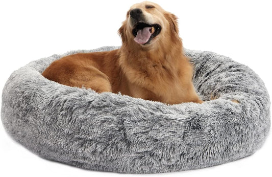 Calming Donut Dog Bed – Ultra Soft Fluffy Anti-Anxiety Pet Bed for Comfortable Deep Sleep