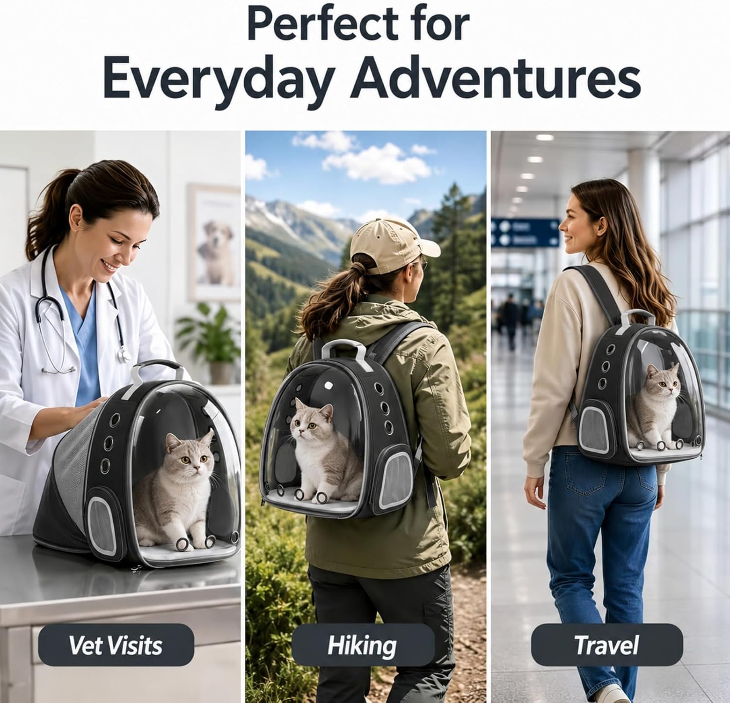 Expandable Pet Carrier Backpack – Breathable Foldable Travel Backpack with Mesh Window for Cats and Small Dogs