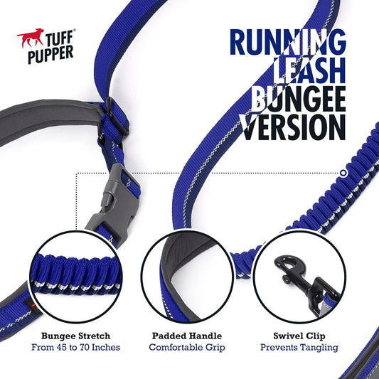 Hands-Free Bungee Dog Leash – Reflective Adjustable Running Leash with Shock Absorption and Padded Waist Belt