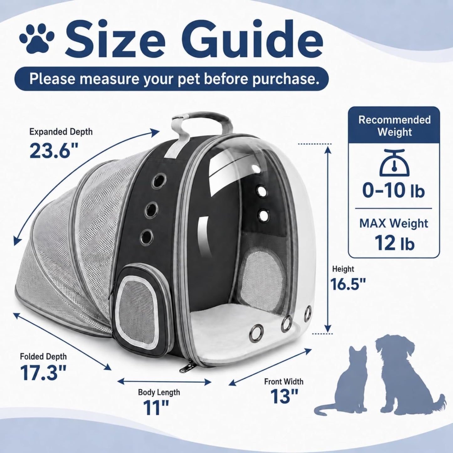 Expandable Pet Carrier Backpack – Breathable Foldable Travel Backpack with Mesh Window for Cats and Small Dogs