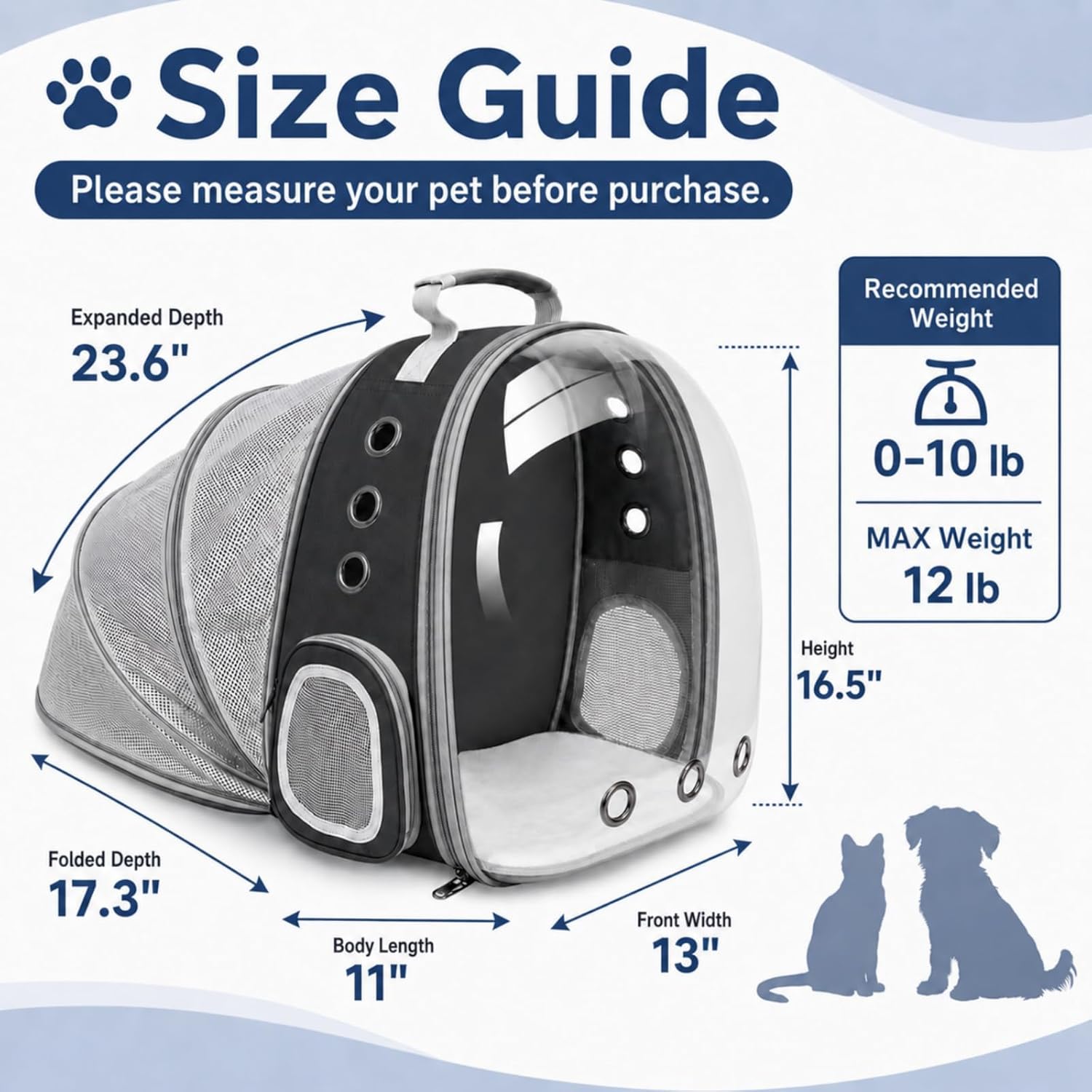 Expandable Pet Carrier Backpack – Breathable Foldable Travel Backpack with Mesh Window for Cats and Small Dogs