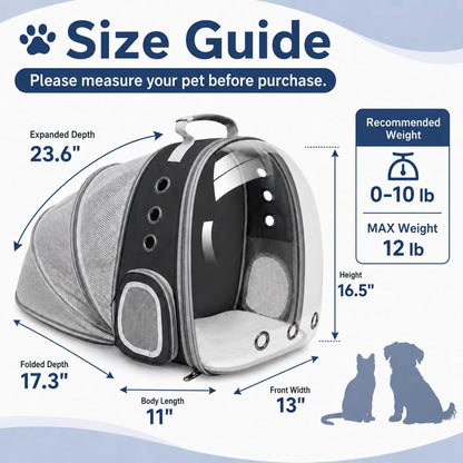 Expandable Pet Carrier Backpack – Breathable Foldable Travel Backpack with Mesh Window for Cats and Small Dogs