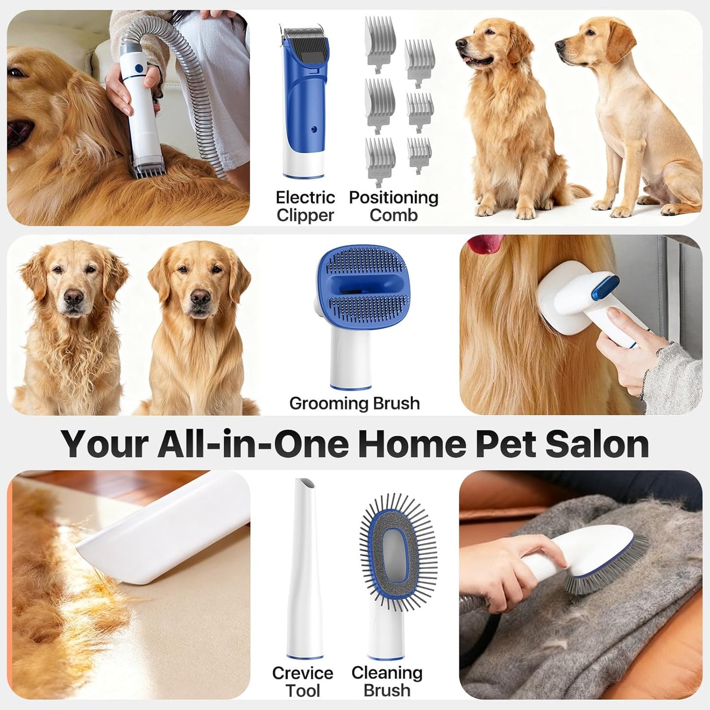 5-in-1 Pet Grooming Vacuum Kit – Professional Dog & Cat Hair Clipper and Shedding Grooming System