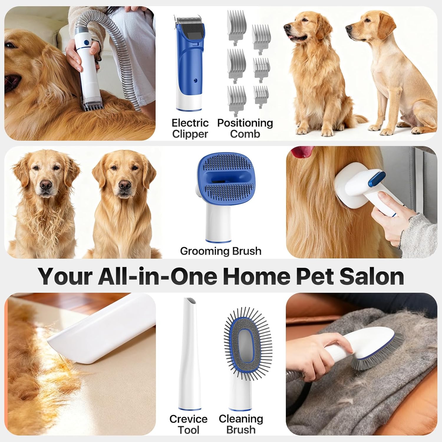 5-in-1 Pet Grooming Vacuum Kit – Professional Dog & Cat Hair Clipper and Shedding Grooming System