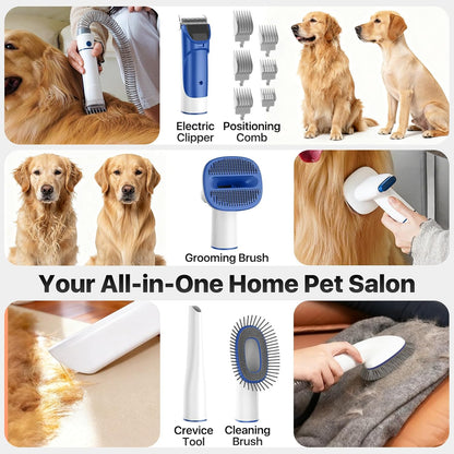 5-in-1 Pet Grooming Vacuum Kit – Professional Dog & Cat Hair Clipper and Shedding Grooming System