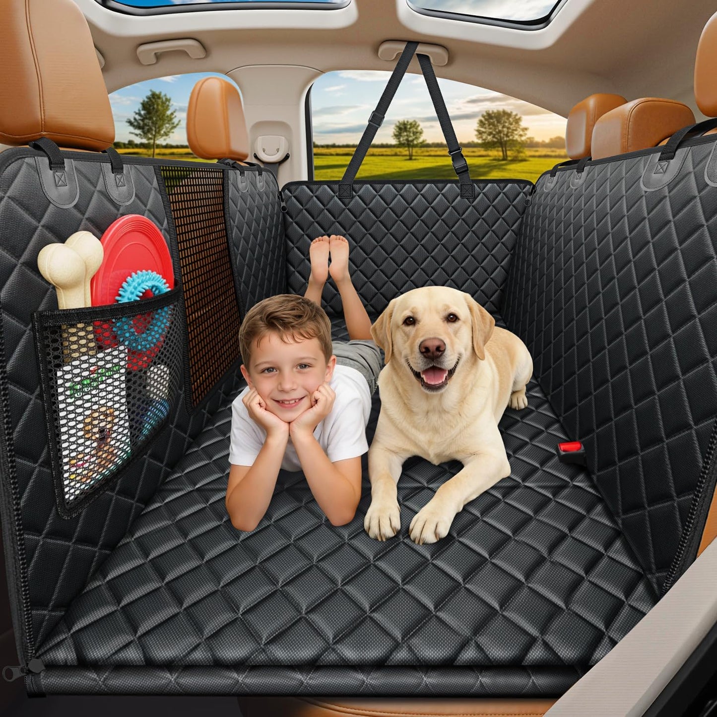 Expandable Backseat Dog Hammock – Waterproof Car Seat Cover and Travel Bridge for Dogs