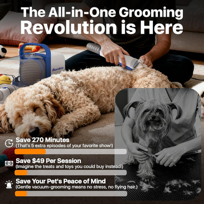 5-in-1 Pet Grooming Vacuum Kit – Professional Dog & Cat Hair Clipper and Shedding Grooming System