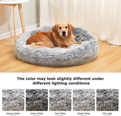 Calming Donut Dog Bed – Ultra Soft Fluffy Anti-Anxiety Pet Bed for Comfortable Deep Sleep