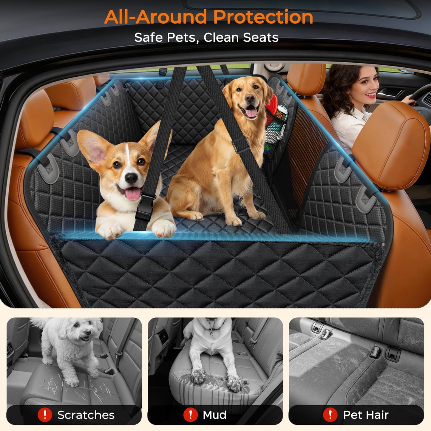 Expandable Backseat Dog Hammock – Waterproof Car Seat Cover and Travel Bridge for Dogs