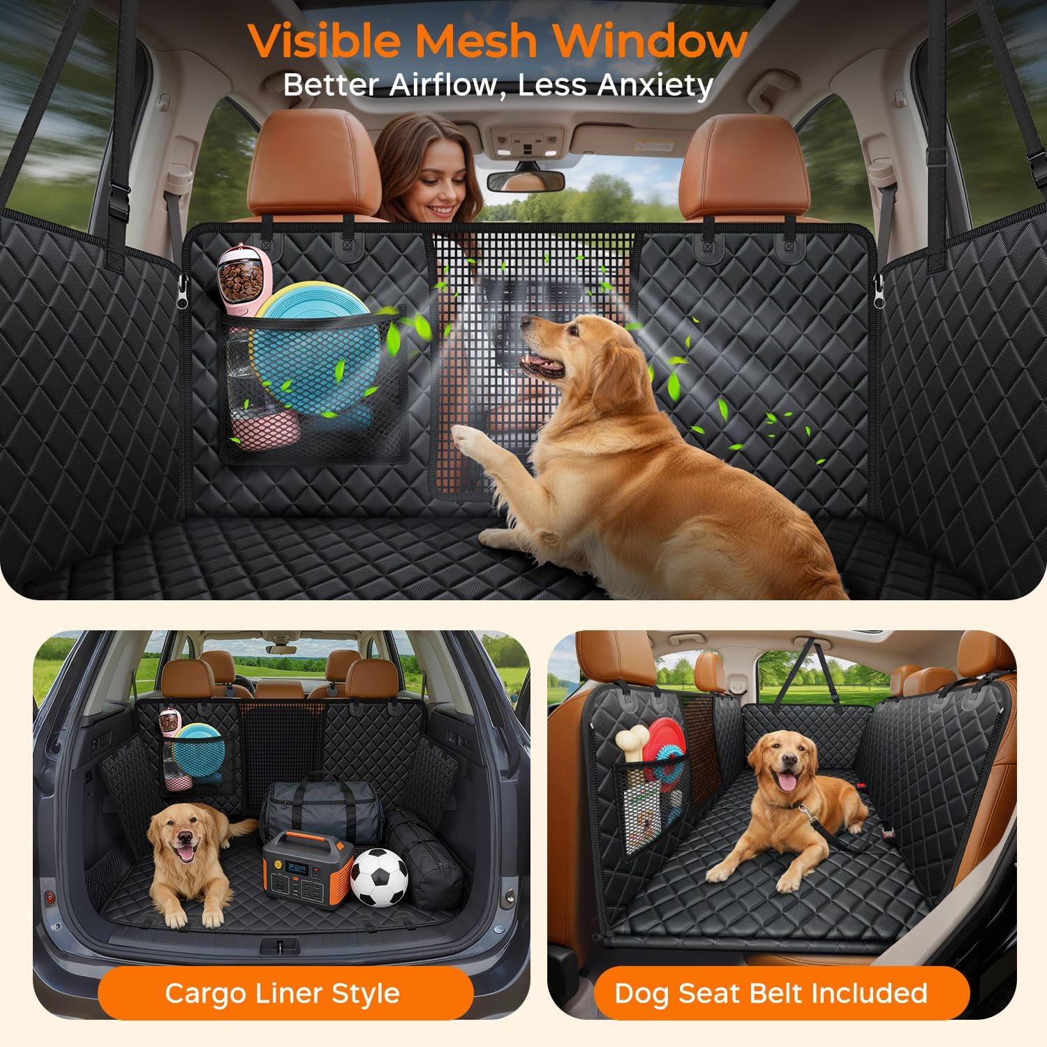 Expandable Backseat Dog Hammock – Waterproof Car Seat Cover and Travel Bridge for Dogs