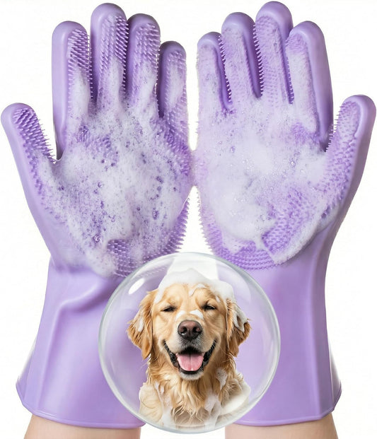 Silicone Pet Bath Grooming Gloves – Gentle Deshedding and Massage Scrubber for Dogs and Cats