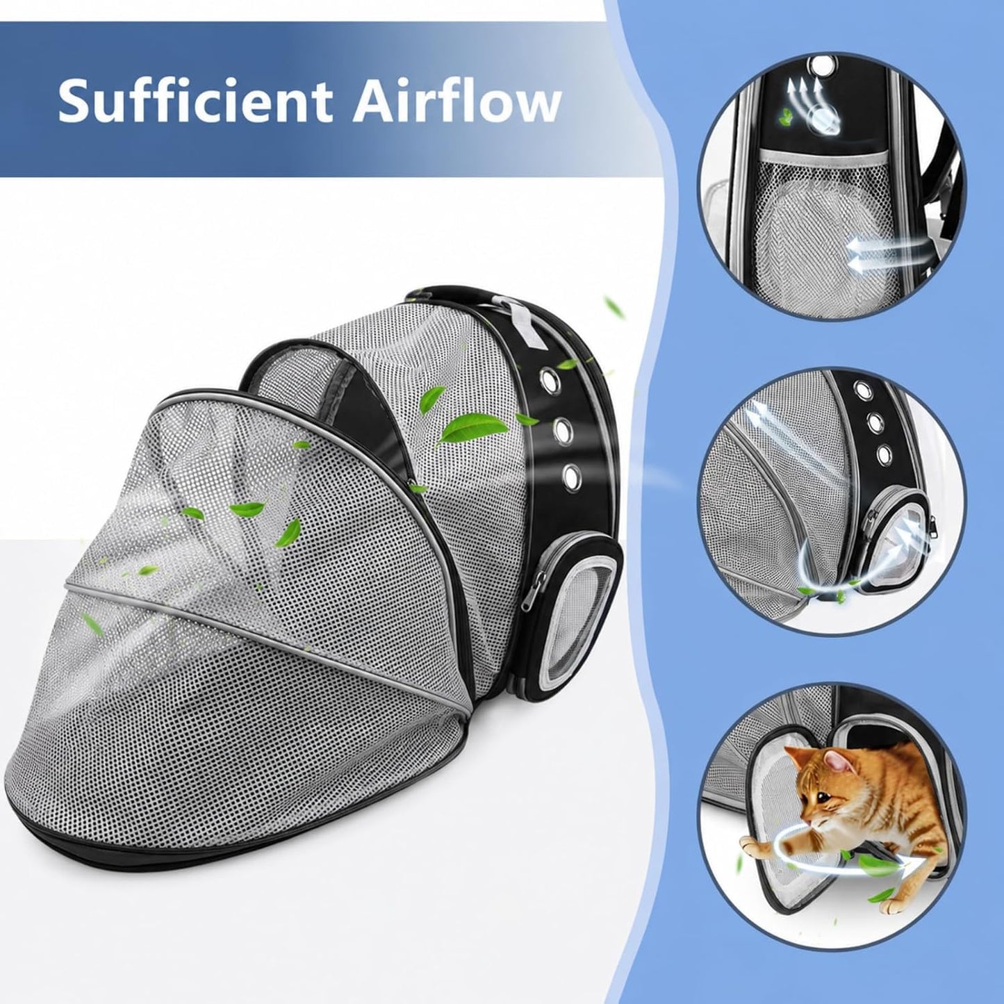 Expandable Pet Carrier Backpack – Breathable Foldable Travel Backpack with Mesh Window for Cats and Small Dogs