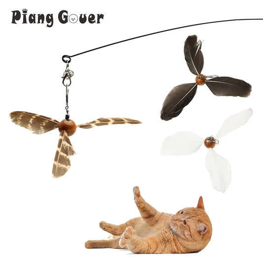 Interactive Feather Cat Teaser Toy – Rotating Wand Stick Toy for Indoor Cats and Kittens