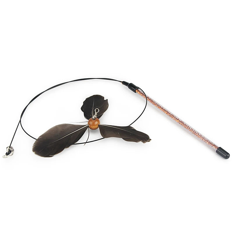 Interactive Feather Cat Teaser Toy – Rotating Wand Stick Toy for Indoor Cats and Kittens
