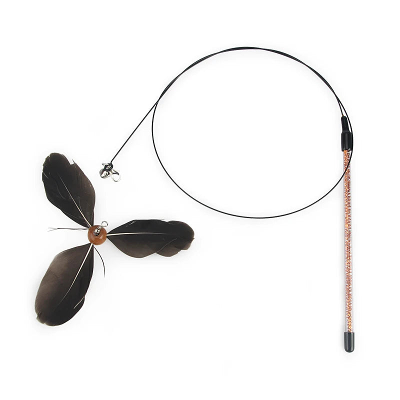 Interactive Feather Cat Teaser Toy – Rotating Wand Stick Toy for Indoor Cats and Kittens