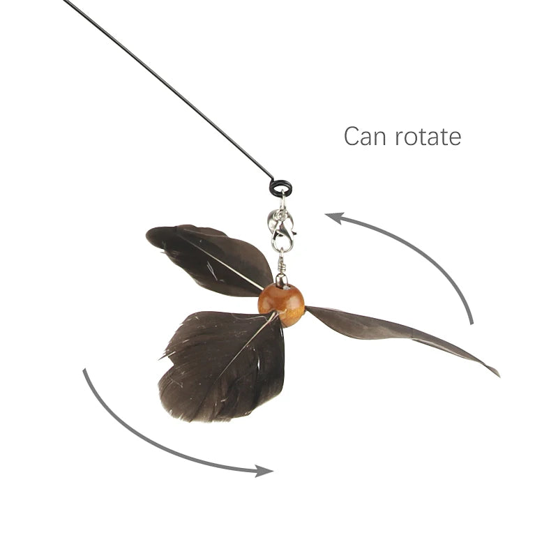 Interactive Feather Cat Teaser Toy – Rotating Wand Stick Toy for Indoor Cats and Kittens