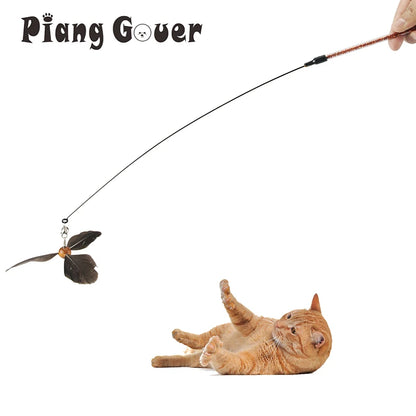 Interactive Feather Cat Teaser Toy – Rotating Wand Stick Toy for Indoor Cats and Kittens