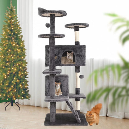 54-Inch Cat Tree Tower – Multi-Level Condo Playhouse with Scratching Posts and Perches for Indoor Cats