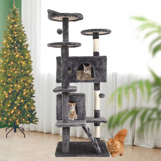 54-Inch Cat Tree Tower – Multi-Level Condo Playhouse with Scratching Posts and Perches for Indoor Cats