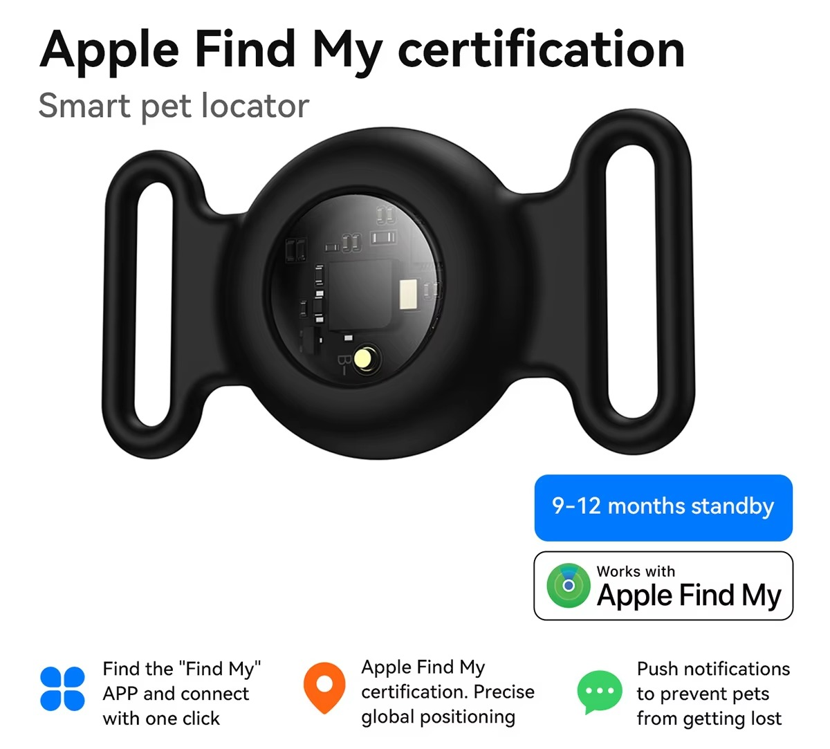 GPS Pet Tracker for Dogs & Cats – No Monthly Fee Smart Tracker Compatible with Apple Find My
