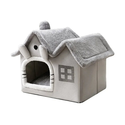 Foldable Cat Cave Bed – Warm Plush Pet House for Cats, Puppies, and Small Dogs