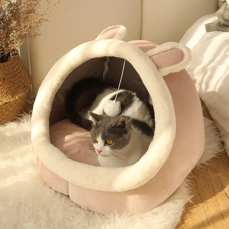 Deep Sleep Cat Cave Bed – Foldable Washable Cartoon Pet Bed for Cats and Small Dogs