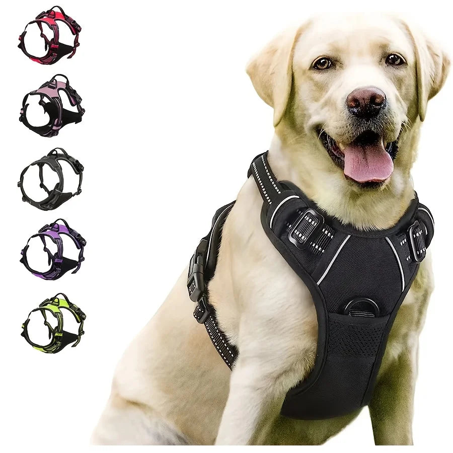 No Pull Dog Harness – Heavy Duty Reflective Front Clip Harness with Easy Control Handle for Large Dogs