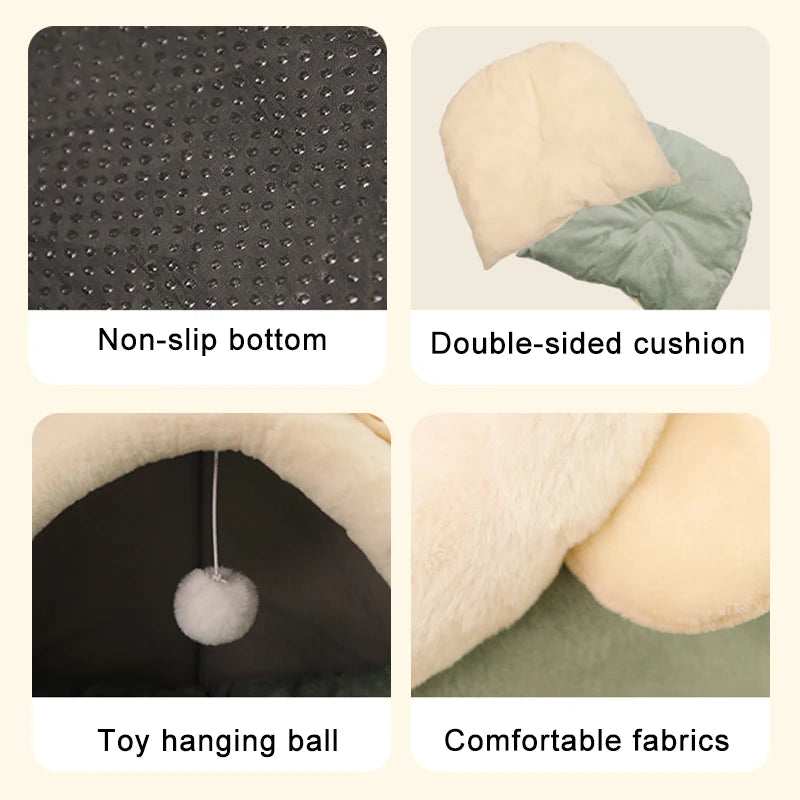 Deep Sleep Cat Cave Bed – Foldable Washable Cartoon Pet Bed for Cats and Small Dogs