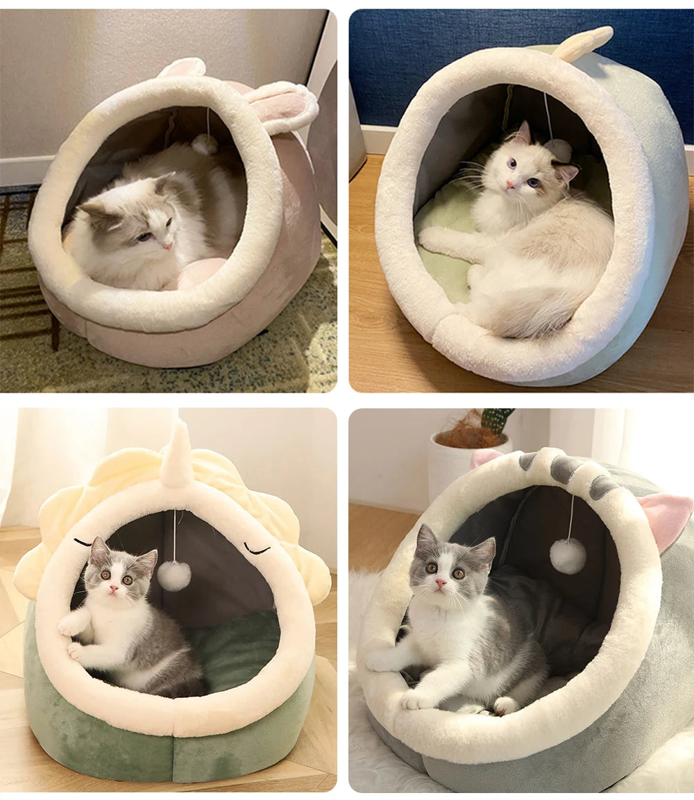 Deep Sleep Cat Cave Bed – Foldable Washable Cartoon Pet Bed for Cats and Small Dogs