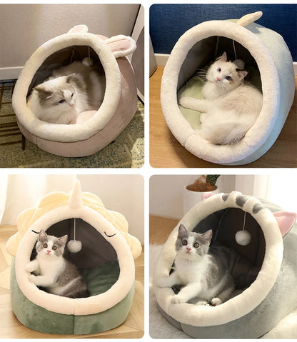 Deep Sleep Cat Cave Bed – Foldable Washable Cartoon Pet Bed for Cats and Small Dogs